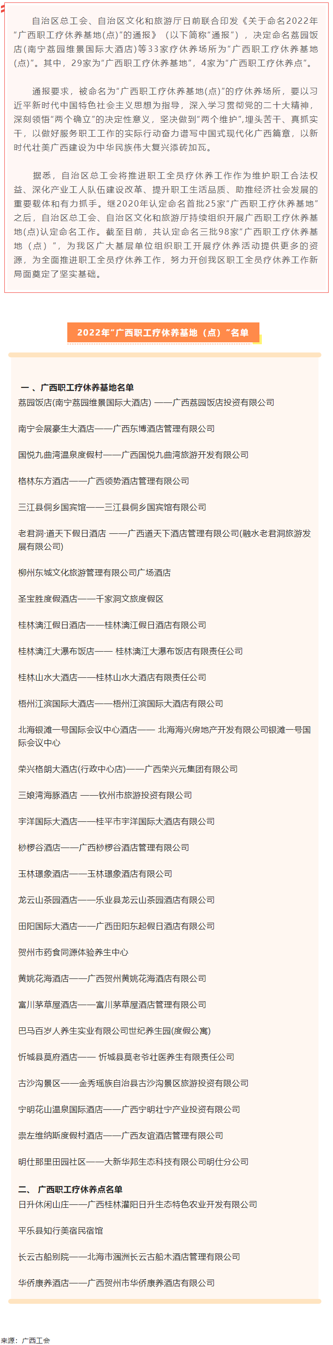 33家入選！第三批廣西職工療休養(yǎng)基地(點)名單出爐.png