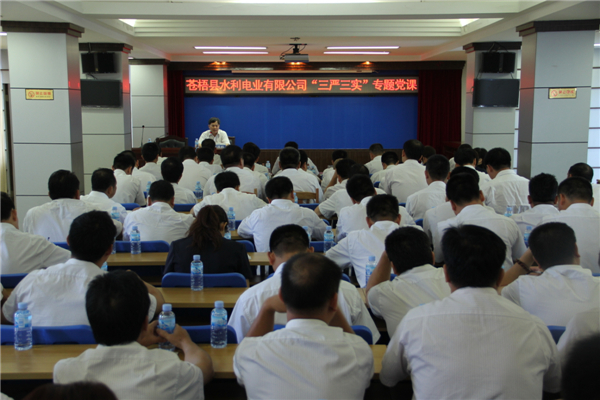 6月5日，蒼梧縣水利電業(yè)有限公司開(kāi)展 &ldquo;三嚴(yán)三實(shí)&rdquo;專(zhuān)題教育黨課暨黨風(fēng)廉政教育培訓(xùn)，黨課邀請(qǐng)蒼梧縣人民檢察副檢察長(zhǎng)莫孔文為